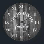 Trä Anpassningsbar Family Namn Rustic Farmhouse Stor Klocka<br><div class="desc">grått (grått)-trästallets stil är en perfekt för ditt land bondhus eller vardagsrum. Anpassa till din familj namn och skapa år för en unik födelsedagspresent eller julklapp på personligen.</div>