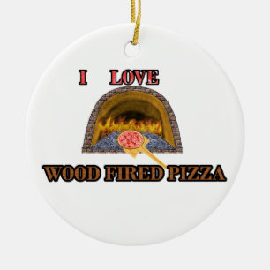 trä avfyrad pizza julgransprydnad keramik