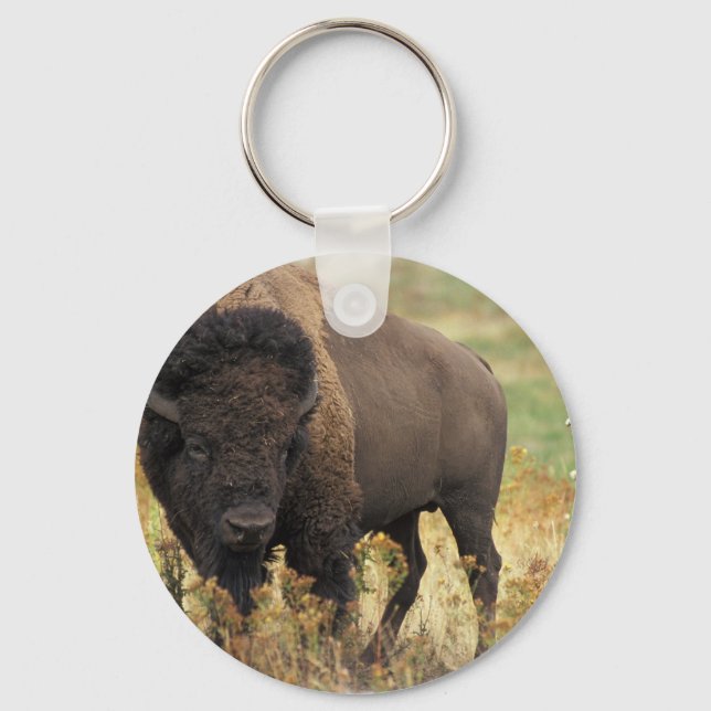 Trä Bison Keychain Nyckelring (Framsida)