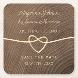Trä Bröllop Save The Date Underlägg Papper Kvadrat