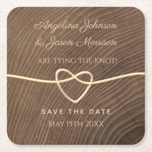Trä Bröllop Save The Date Underlägg Papper Kvadrat