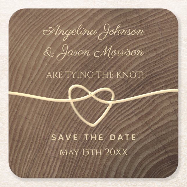 Trä Bröllop Save The Date Underlägg Papper Kvadrat (Framsidan)