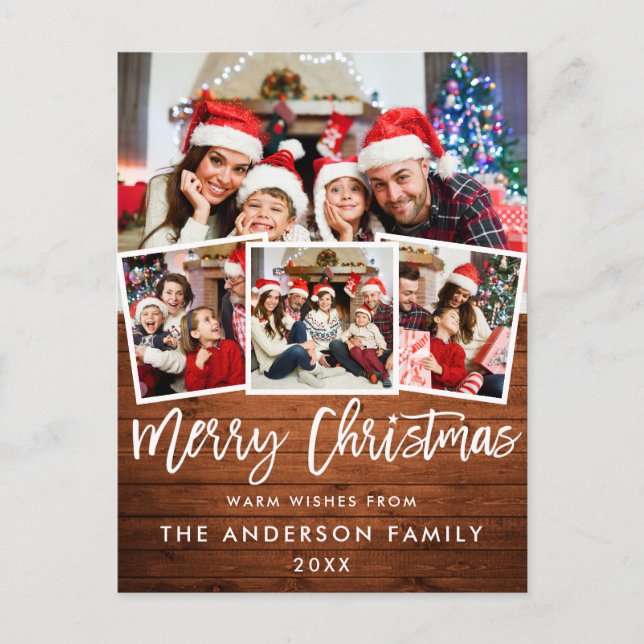 Trä Brush Script Star God jul 4 Photo Red Vykort (Framsida)