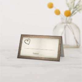 Trä, Burlap och Twine Heart Bröllop-ortskort Placeringskort