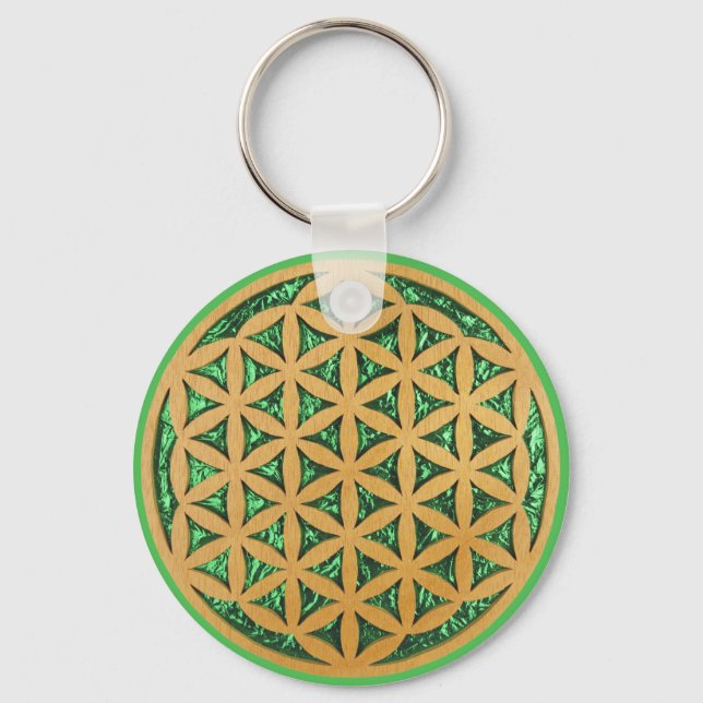 Trä Carving of Flower of Life Nyckelring (Framsida)