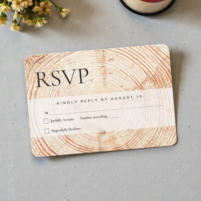 Trä Clice Segce Mail i Rustic Bröllop OSA Kort (Rustic RSVP wedding cards.)