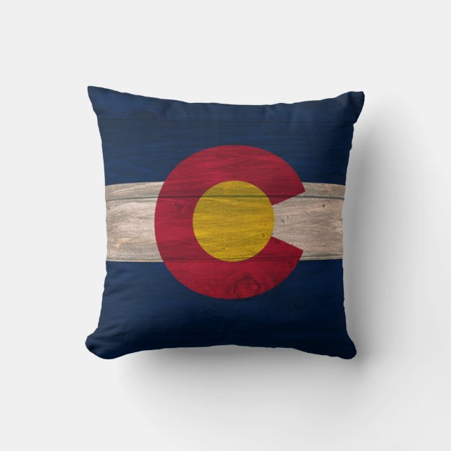 Trä Colorado flagga fyrkantig kudde (Framsida)