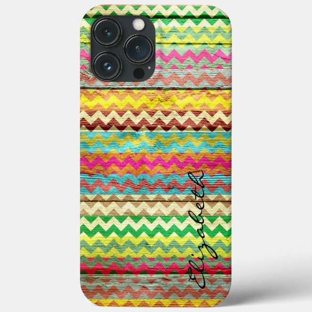 Trä Colorful Chevron Rand Monogram (Baksida)