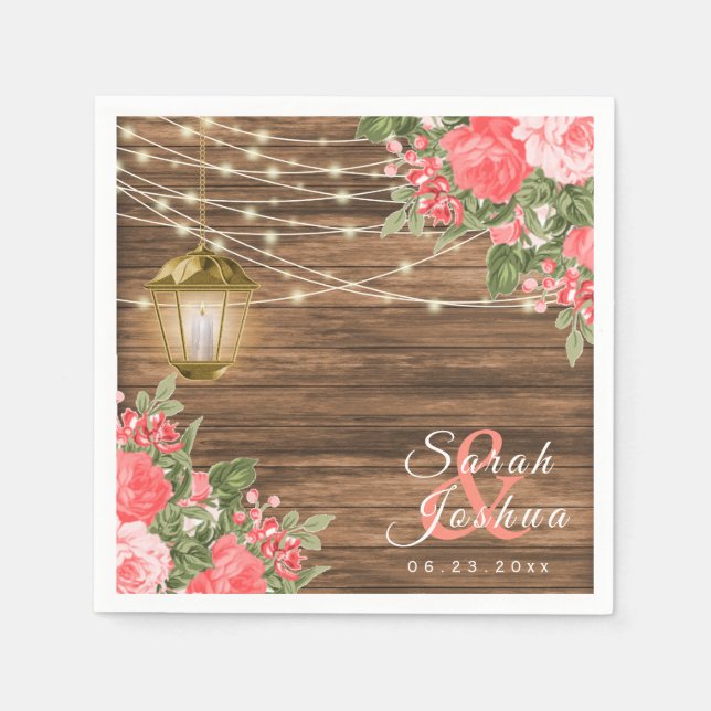 Trä, deltråd och korallblomma pappersservett (Framsidan)