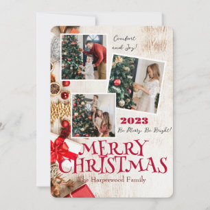 trä elegant glad jul familj Tre Foto Julkort