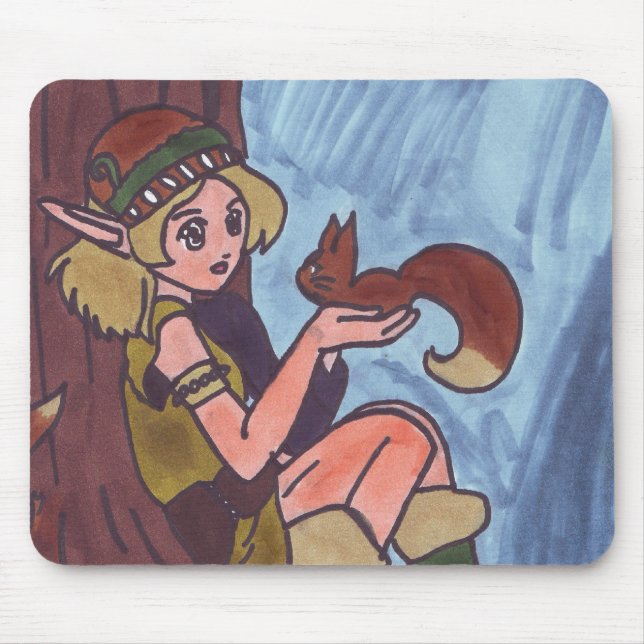 Trä Elf med ekorre Musmatta (Framsidan)