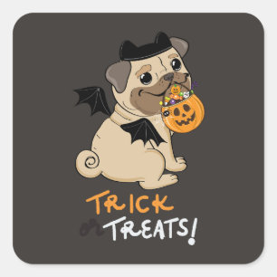 Trä eller Treug Pug Costume Fyrkantigt Klistermärke