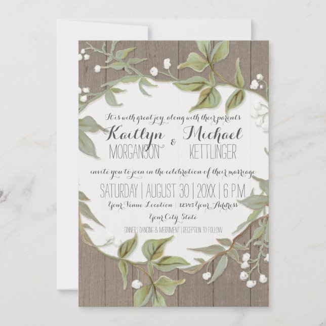 Trä Fence Laurel Löv Foliage w Flowers Wandeans Inbjudningar (Framsida)