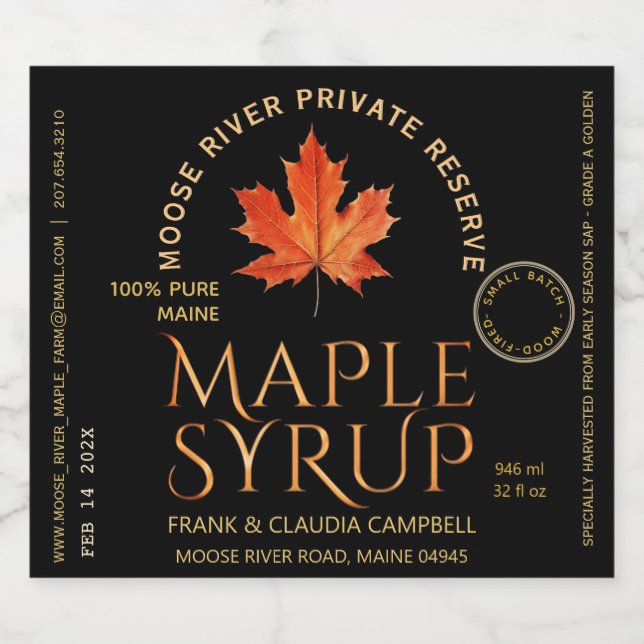 Trä Fired Maple Syrup State Namn och skördedatum Spritflaskor Etikett (Enkel etikett)