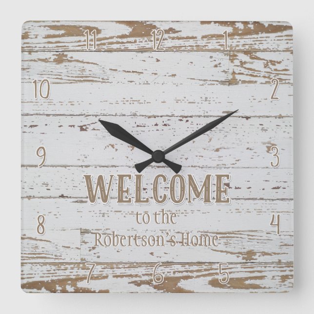 Trä för staket för stugastilvälkomnandet stiger fyrkantig klocka (Framsida)