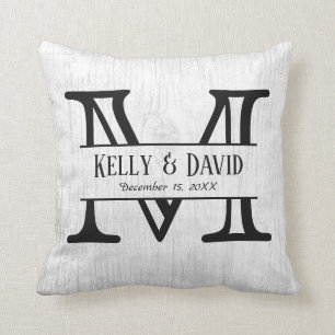 Trä för vit för lantlig bröllopMonogram elegantt Kudde