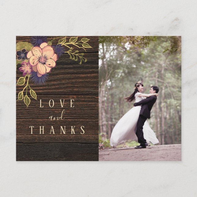 Trä Foto Bröllop Tack Vykort (Framsida)
