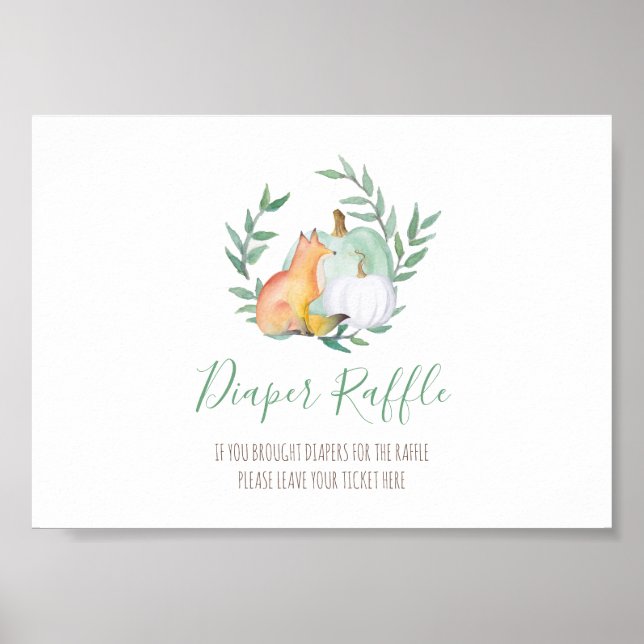 Trä Fox Diaper Raffle Baby Shower Sign Poster (Framsidan)