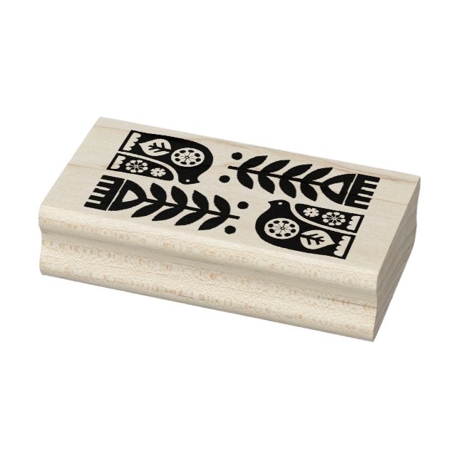 Trä Frimärke - Scandinavian Folk Flowers Birds Stämpel (Stämpel)