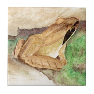 Trä Frog Watercolor Kakelplatta