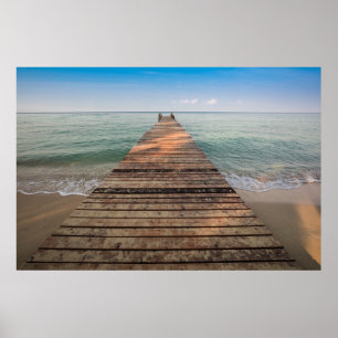 Trä gå vägen och havet i sommar poster