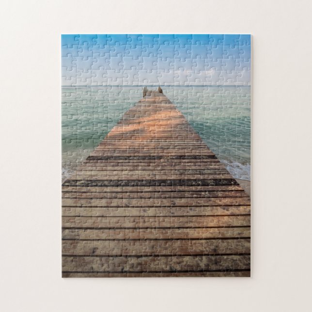 Trä gå vägen och havet i sommar pussel (Vertikal)