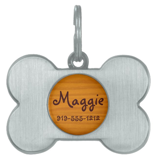 Trä Grain Bone Shaped Anpassade Namn Hund Märkre ID-bricka Husdjur (Framsidan)