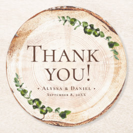 Trä Grain Botaniska Rustic Bröllop Tack Underlägg Papper Rund