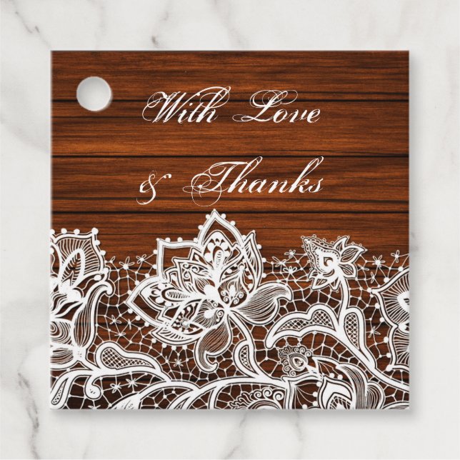 Trä Grain & Elaborate Blommigt Snöre Bröllop Gåvor Etiketter (Framsida)