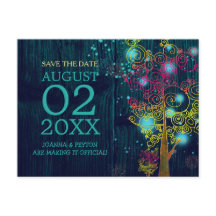 Trä Grain Navy Blue Bröllop spara datum