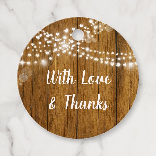 Trä Grain och Hearts Ljus Bröllop Gåvor Etiketter (Framsida)