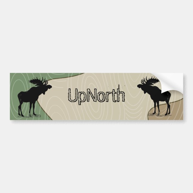Trä Grain UpNorth Moose Silhouette Bumper Sticker Bildekal (Framsidan)