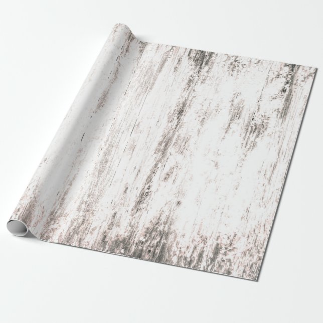 Trä Grain White Rustic Land Struktur Decoupage Presentpapper (Utrullad)