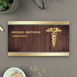Trä Guld Kaducé Stafettpinne Symbol Medicinsk Prof Visitkort