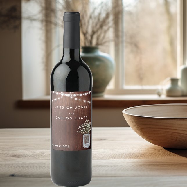 Trä Gypsophila Baby's Breath Murkelkruka Vin Vinflaska Etikett (Skapare uppladdad)