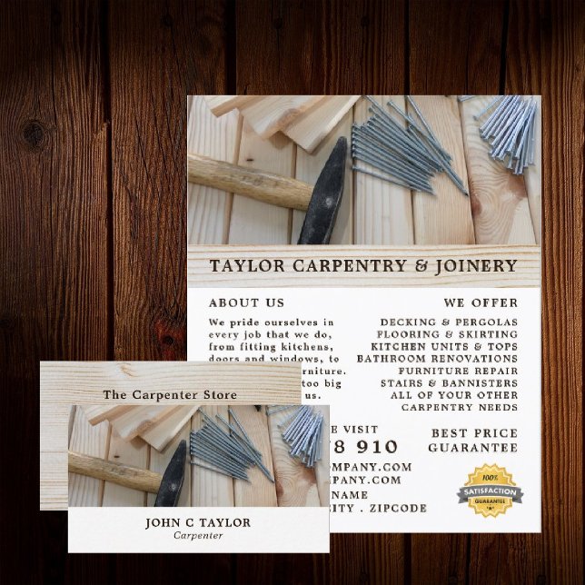 Trä, hammer & Nagel, Carpentry, Carpenter Advert Flygblad (Skapare uppladdad)