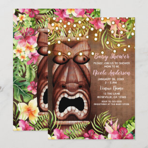 Trä Hawaian Tiki Luau Sommar Bebis Shower Inbjudningar