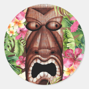 Trä Hawaiianskt Tiki Luau Sommarfest Favorit Runt Klistermärke