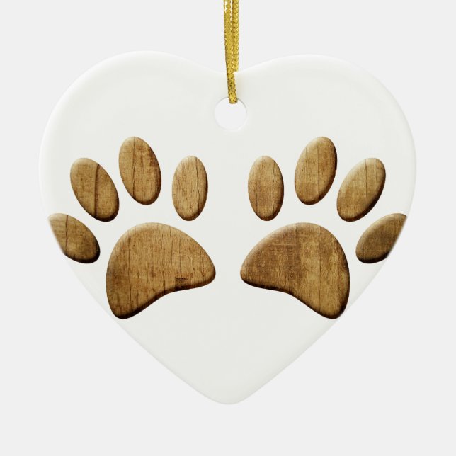 Trä Hund Paw-utskrift Julgransprydnad Keramik (Framsidan)