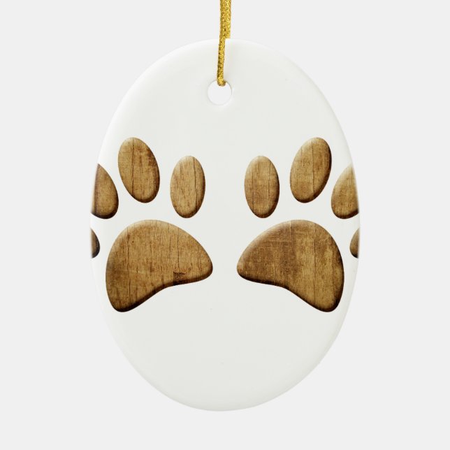 Trä Hund Paw-utskrift Julgransprydnad Keramik (Framsidan)