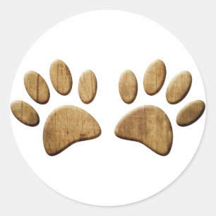 Trä Hund Paw-utskrift Runt Klistermärke