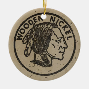 Trä Indian Head Nickle, lägg till text Julgransprydnad Keramik
