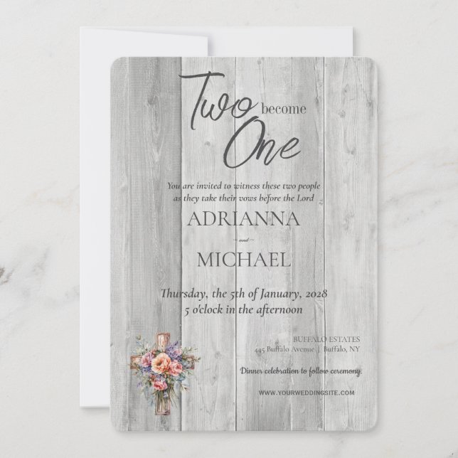 Trä Kristet Två Blir Ett Inbjudningar (Framsida)