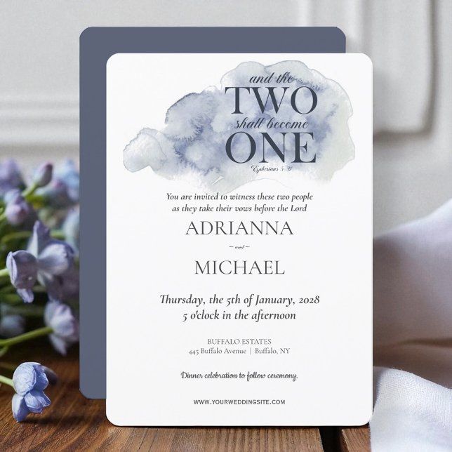 Trä Kristna Två Bli En Akvarell Blå Inbjudningar (Skapare uppladdad)