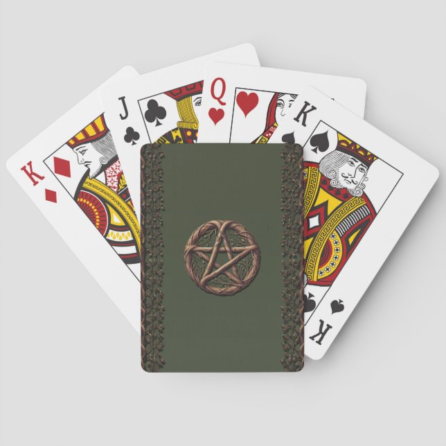 Trä Kvists Pentagram Olivgrön Wicca-ritualföremål Casinokort (Baksidan)