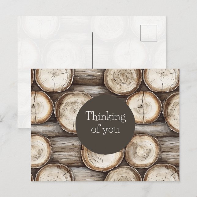 Trä Log Cabin Thinking Vykort (Fram/baksida)