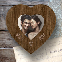 Trä look Heart - Anpassningsbar Carved Initialer &