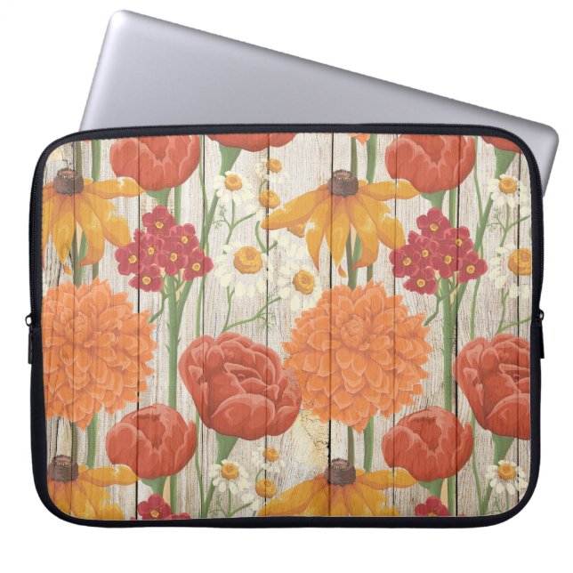 TRÄ LOOK STRUKTUR MED PASTELFLÖDEN LAPTOP FODRAL (Framsidan)