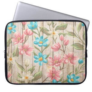 TRÄ LOOK STRUKTUR MED PASTELFLÖDEN LAPTOP FODRAL