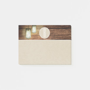 Trä Mason krukljus & Kraft Rustik Monogram Post-it Block